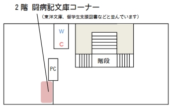 2階西側 東洋文庫、留学生支援図書などと並んでいます。